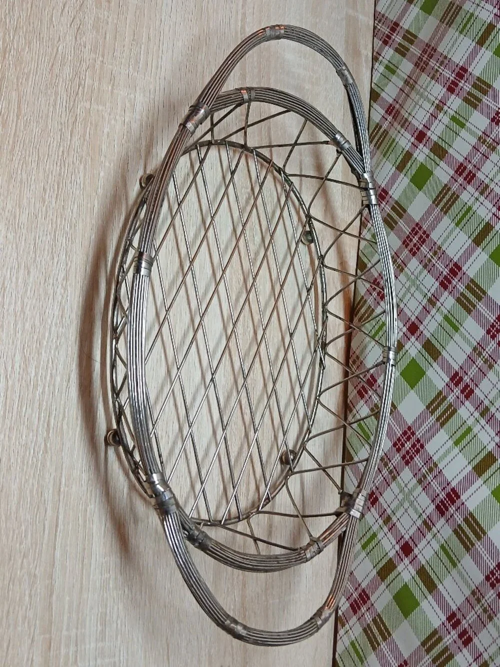 Vintage Antique Silver Metal Wire Bread Fruit Basket with Metal Wrapped Handles